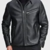 Mens Black Zipper Biker Leather Jacket