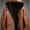 Mens Brown Leather Hooded Jacket