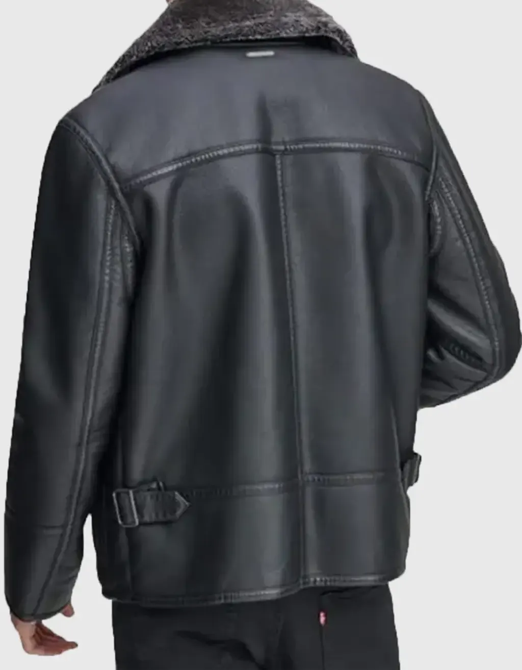 Men’s Shearling Collar Black Leather Jacket
