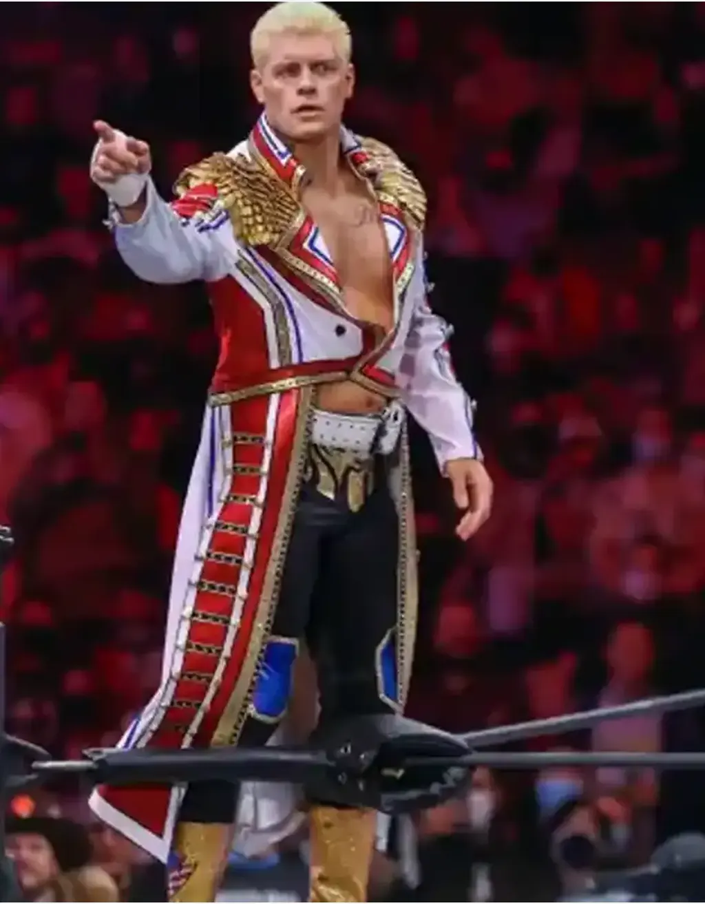 Wrestler Cody Rhodes White & Red Military Coat